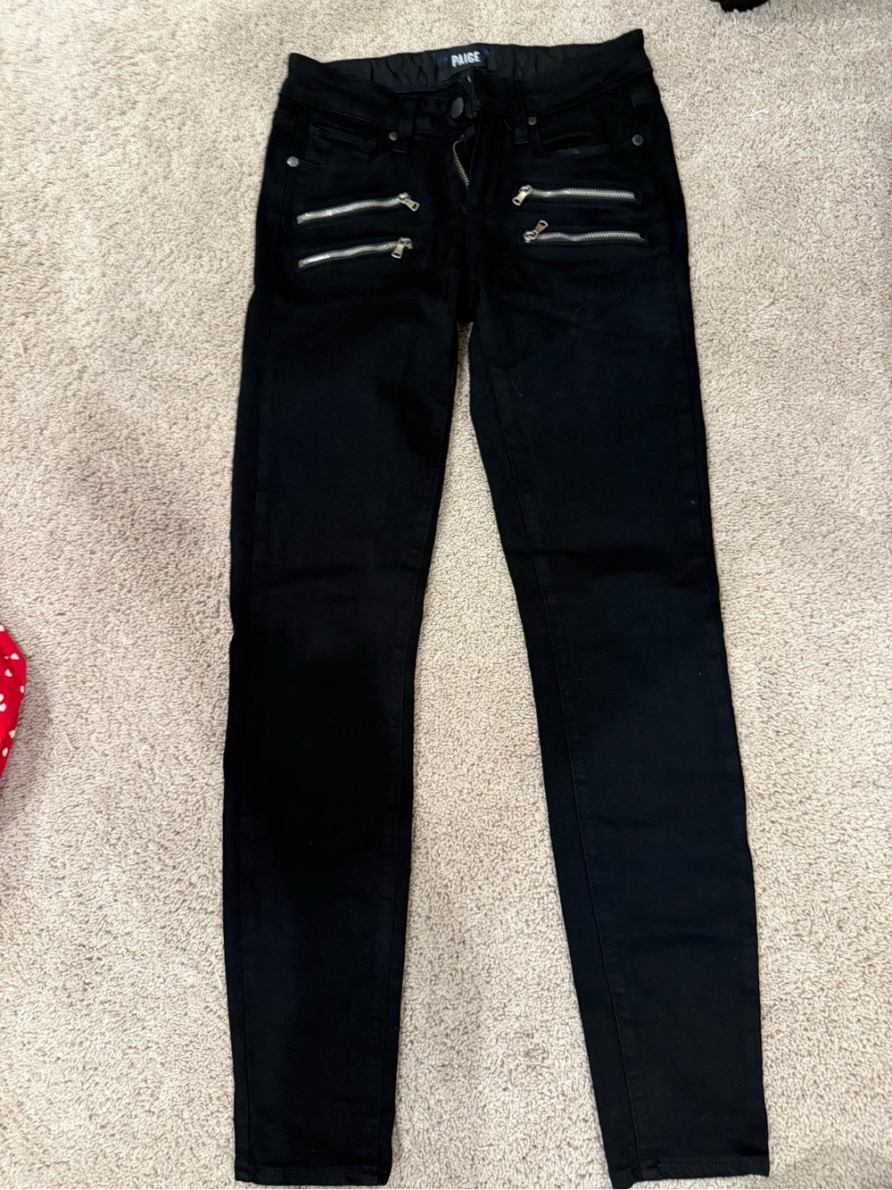 PAIGE Black Skinny Jeans with Silver Zipper Accents